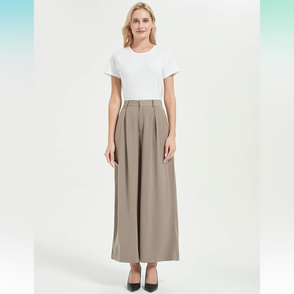NWT Tranjori Mocha Tan High Waist Wide-Leg Pants Trousers Office Neutral Casual